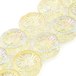 Brins de perles transparentes en verre galvanisé plaqué arc-en-ciel, fleur, jaune verge d'or clair, 14x14.5x5.5mm, Trou: 1.2mm, Environ 45 pcs/chapelet, 25.83 pouce (65.6 cm)
