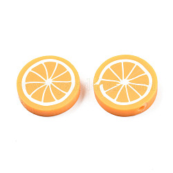 手作り樹脂粘土ビーズ  レモンの輪切り  オレンジ  19.5x4.5mm  穴：1.2mm