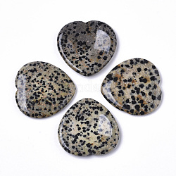 Pierre de souci de pouce de jaspe dalmatien naturel, pierres de paume de poche, pour guérir le soulagement du stress reiki, forme de coeur, 39~40x39~40x5~6mm