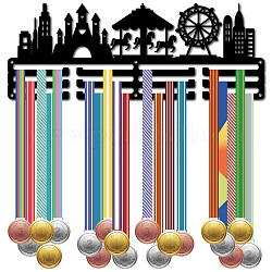 Support de mur d'affichage de support de cintre de médaille de fer de mode, 3 ligne, avec des vis, noir, parc d'attractions, batiment, 150x400mm, Trou: 5mm