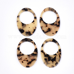 Grandi pendenti in cellulosa acetato (resina), stampa leopardo, ovale, papayawhip, 62x40x3mm, Foro: 1.5 mm