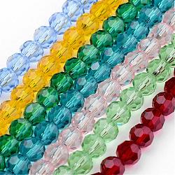 Chapelets de perles en verre transparent, imitation de cristal autrichien, facetté (32 facettes), ronde, couleur mixte, 4mm, Trou: 1mm, Environ 96~100 pcs/chapelet, 14~14.5 pouce