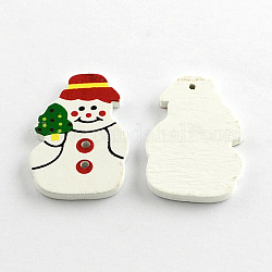 Dyed Christmas Snowman Wood Pendants, Colorful, 36x24x3mm, Hole: 1.5mm