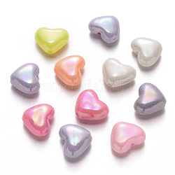 Perline acrilico opaco, ab colore placcato, cuore, colore misto, 12x14x6.5mm, Foro: 1.8 mm