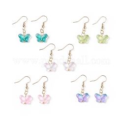 5 Pairs 5 Color Glass Butterfly Dangle Earrings, Brass Drop Earrings for Women, Mixed Color, 33mm, Pin: 0.6mm, 1 Pair/color