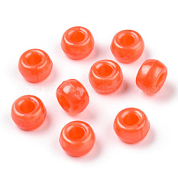 Plastic Pearlized Beads, Barrel, Coral, 9x6mm, Hole: 3.8mm, about 1900pcs/500g