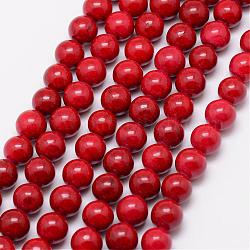 Fossil Beads, Dyed, Round, Dark Red, 12mm, Hole: 0.8mm, about 33pcs/strand, 16 inch