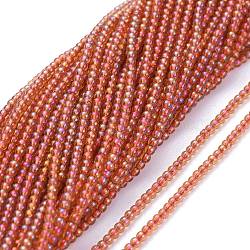 FilI di perline in vetro placcato, pieno arcobaleno placcato, tondo, arancio rosso, 2.5mm, Foro: 0.7 mm,circa177pcs/filo, 14.09 pollici (35.8 cm)