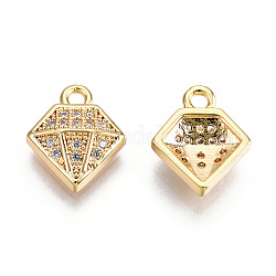 Charms in ottone micro cubic zirconia, nichel libero, vero placcato oro 18k, forme di diamante, chiaro, 11.5x10x2mm, Foro: 1.2 mm