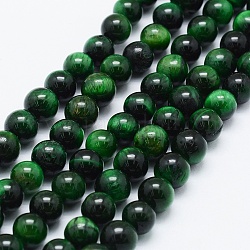 Natürlichen Tigerauge Perlen Stränge, gefärbt und erhitzt, Runde, grün, 6 mm, Bohrung: 1 mm, ca. 65 Stk. / Strang, 14.6 Zoll (37 cm)