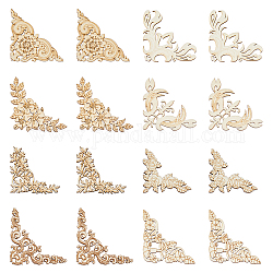 SUPERFINDINGS 32Pcs 8 Style Flower Pattern Hollow out Unfinished Wood Pieces, Wood Carved Appliques Onlay, for DIY Craft Window Decorative Corner, Navajo White, 5.5~7.1x5.7~6.9x0.2~0.25cm, 4pcs/style