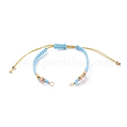 Fabrication de bracelets de perles tressés en fil de polyester et de nylon, avec 304 anneaux en acier inoxydable et perles en laiton, or, bleu ciel, 5-3/4~10-7/8 pouce (14.6~27.5 cm)