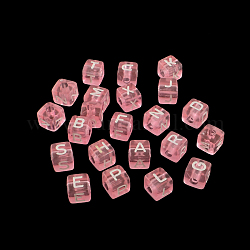 Perles européennes en acrylique transparente, lettres mixtes aléatoires, trou horizontal, grandes perles de cube de trous, perle rose, 10x10x10mm, Trou: 4mm