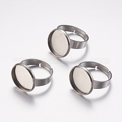 Componentes de anillos de dedo de 304 acero inoxidable ajustables, fornituras base de anillo almohadilla, plano y redondo, color acero inoxidable, Bandeja: 14 mm, tamaño de 7, 17mm
