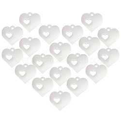 Unicraftale 20Pcs 304 Stainless Steel Charms, Stamping Blank Tag, Heart with Heart, Stainless Steel Color, 12.5x12.5x1.2mm, Hole: 1mm