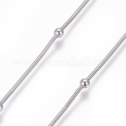 304 Stainless Steel Round Snake Chains, with Beads, Soldered, Stainless Steel Color, 1.2mm, Beads: 3mm
