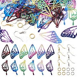 DIY Filigree Butterfly Wing Dangle Earring Making Kit, Including 430 Stainless Steel Pendants, Brass Earring Hooks & Jump Rings, Mixed Color, 138Pcs/box