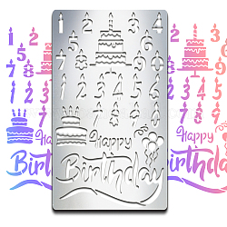 MAYJOYDIY Happy Birthday Metal Stencils Metal Journal Stencil Happy Birthday Cake Number Candles Bookmark Stencils 4×7inch Birthday Stainless Steel Stencils for Diary Wood Carving