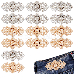 Ahademaker 16 ensembles 2 boutons de boucle de serrage de taille en alliage de style, pour les jeans habillés trop larges, fleur, couleur mixte, 14.5~17x32~34.5x5~17mm, 8 ensembles / couleur