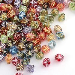 Perles acryliques transparentes, métal enlacée, Toupie, couleur mixte, 8x9mm, Trou: 2mm, environ 2600 pcs/500 g