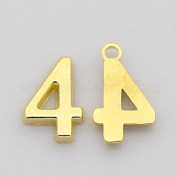 Rack Plated Zinc Alloy Number Charms, Lead Free & Cadmium Free & Nickel Free, Golden Metal Color, Num.4, 18x6~10x2mm, Hole: 2mm