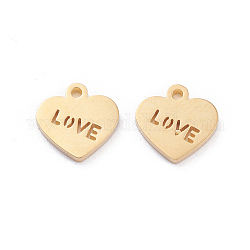 Valentinstag 304 Edelstahl Charms, Laserschnitt, Herz mit Wort Liebe, golden, 10x10x1 mm, Bohrung: 1.2 mm