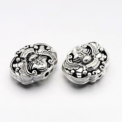 Brass Beads, Oval with Dragon Pattern, Cadmium Free & Lead Free, Antique Silver, 19x24x10mm, Hole: 2mm