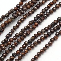 Natur Bronzit runde Perlen-Stränge, 4 mm, Bohrung: 1 mm, ca. 90 Stk. / Strang, 15.5 Zoll