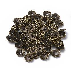 4 -petalチベットスタイル合金の花のビーズキャップ  カドミウムフリー＆ニッケルフリー＆鉛フリー  アンティークブロンズ  8x8x2mm  穴：2mm