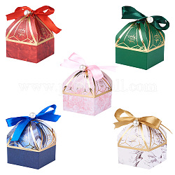 Magibeads 30 juegos 5 colores caja de papel plegable portátil creativa, cajas de dulces de boda, Caja de regalo de papel, con la cinta, forma de torre, color mezclado, 7x7x9 cm, 6 juegos / color