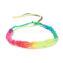 Fabrication de bracelets réglables tressés en polyester couleur arc-en-ciel pour femmes, colorées, 11-3/8~11-5/8 pouce (28.8~29.5 cm), 9mm
