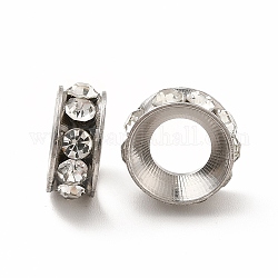 201 perles intercalaires en cristal strass en acier inoxydable, donut, couleur inoxydable, 11x4.5mm, Trou: 5.5mm