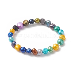 Pulsera elástica con cuentas de perlas naturales teñidas para niños, colorido, diámetro interior: 1-3/4 pulgada (4.6 cm)