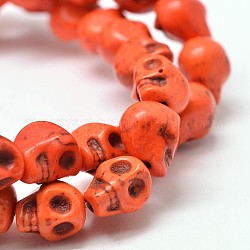 Tinti turchese sintetico fili di perle, teschio, arancio rosso, 10x8x10mm, Foro: 1 mm, circa 38~40pcs/filo, 15~15.5 pollice