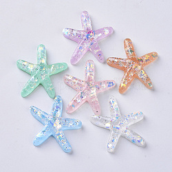 Cabuchones de resina, con paillette / lentejuelas, Estrella de mar / estrellas de mar, color mezclado, 37.5x40x10mm