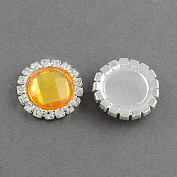 Shining Flat Back Faceted Half Round Acrylic Rhinestone Cabochons, with Grade A Crystal Rhinestones and Brass Cabochon Settings, Silver Metal Color, Gold, 16x5mm