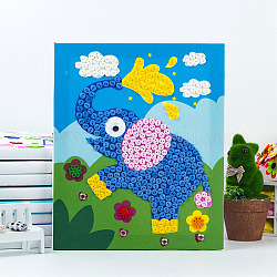 Креативный поделки слона узор из смолы пуговица, с холстом, бумагой и деревянной рамкой, Развивающие игрушки для рисования липких игрушек для детей, синие, 30x25x1.3 см