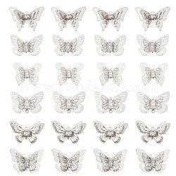 Chgcraft 24 pièces 6 pendentifs en filigrane en laiton de style bricolage, avec strass cristal, 3 d papillon, platine, 12~22.5x20~26x3.5~7mm, Trou: 1~1.6mm, 4 pièces / style