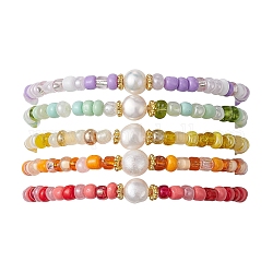 Bracelets extensibles en perles de graines d'herbe et de perles naturelles pour femmes, couleur mixte, diamètre intérieur: 2-1/4 pouce (5.7 cm)