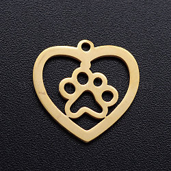 201 Stainless Steel Pendants, Heart with Dog Paw Prints, Golden, 15x15.5x1mm, Hole: 1.2mm