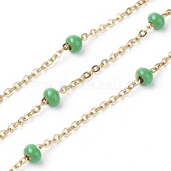 Placage ionique (ip) 304 chaînes porte-câbles en acier inoxydable, avec des perles, émail et bobine, soudé, Ovale Plat, lime green, 4.9x3.4mm, environ 32.8 pied (10 m)/rouleau
