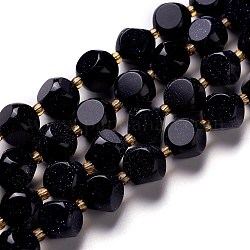 Brin de perles synthétiques en pierre dorée bleue, avec des perles de rocaille, dés célestes à six faces, 9.5~10x9.5~10x9.5~10mm, Trou: 0.5mm, Environ 33 pcs/chapelet, 15.94'' (40.5 cm)
