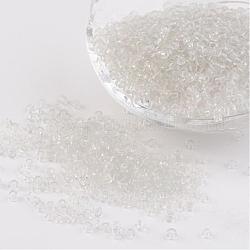 8/0 Glass Seed Beads, Transparent, Round, White, 3mm, Hole: 1mm, about 1097pcs/50g