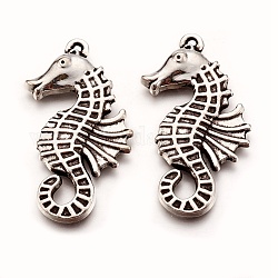 Tibetan Style Pendants, Sea Horse, Cadmium Free & Nickel Free & Lead Free, Antique Silver, 38x18x3mm, Hole: 2mm