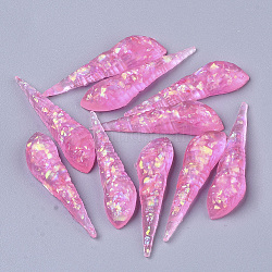 Cabujones de resina epoxi transparente, estilo de la jalea de la imitación, con lentejuelas / paillette, forma de concha de caracol, color de rosa caliente, 37.5x9.5x6.5mm