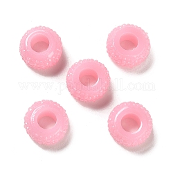 Perles européennes en alliage, Perles avec un grand trou   , rondelle texturée, perle rose, 12x6.5mm, Trou: 5mm