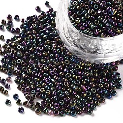 12/0 perles de rocaille en verre, iris ronde, colorées, 2mm, Trou: 1mm, environ 6666 pcs/100 g