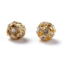 Messing Legierung Strass Perlen, Klasse A, Goldene Metall Farbe, Transparent, Größe: ca. 8mm Durchmesser, Bohrung: 1 mm