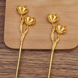 Eisen-Haar-Stick Zubehör, mit Fassung aus Legierungs-Cabochons, Blume, golden, 163x28 mm, Fach: 10 mm
