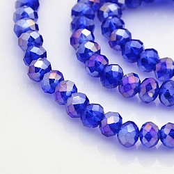 Chapelets de perles en rondelles facettées en verre électrolytique plaqué couleur AB, bleu, 6x4mm, Trou: 1mm, Environ 85 pcs/chapelet, 16 pouce